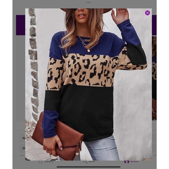 Blue Leopard colorblocked sweater sz Large - Picture 3 of 7